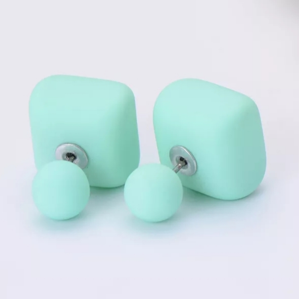🌱Minty Green Double-Side Ball & Square Earrings🌱